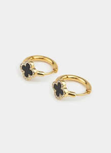 Earrings: Four Leaf Hoop Earring - 18K Gold Plated