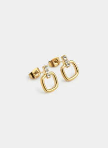 Bar and Square Icy Earring - 18K Gold Plated