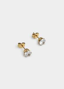 Mens Earrings And Studs: Solitaire Stud Earrings - 18K Gold Plated