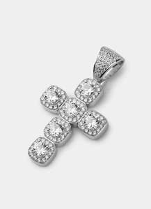 Princess Cut Cross Pendant - Palladium Plated