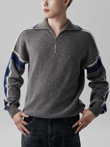 Cashmere Contrast-Panel Half-Zip Sweater — Pewter Blue – Merii
