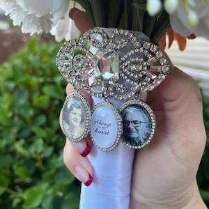 Photo Charms Custom Wedding Accessories: PRECIOUS DIAMANTE BOUQUET FLOWER BROOCH