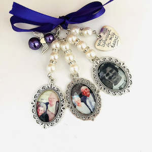 Photo Charms Custom Wedding Accessories: TRIPLE -  PHOTO BOUQUET CHARM PEARL ANGEL