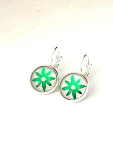 Glass Dome Earrings: EMERALD GREEN DAISY EARRINGS