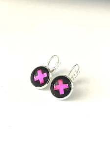 HOT PINK + BLACK KISS EARRINGS