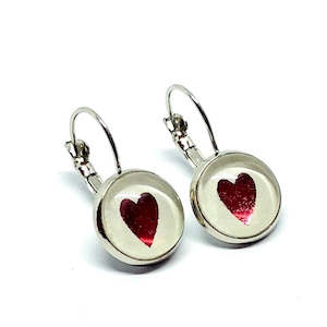 Glass Dome Earrings: HOT PINK HEARTS