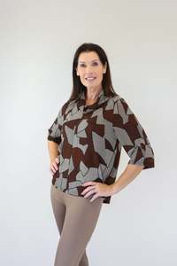 Merric Block Print Roll Collar Top