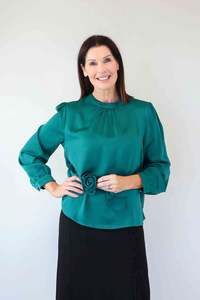 Larosela Satin Shirt with a Flower Brooch