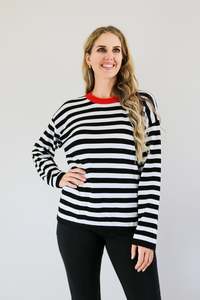 Tops Coats And Sweaters: Merric Black & White Striped Long Sleeve Top