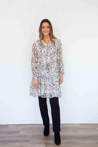 Larosela Long Sleeve Printed Chiffon Ruffle Dress