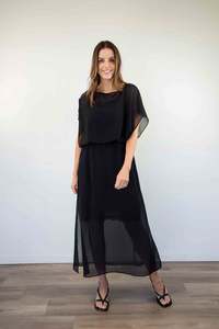 New: Larosela Chiffon Cape Sleeve Dress