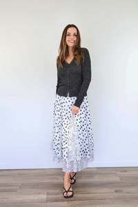 New: Larosela Pleated Dot Chiffon Skirt