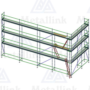 Our: 16m Transforming Ringlock Scaffold w/Ladders, 3-Level - Metallink
