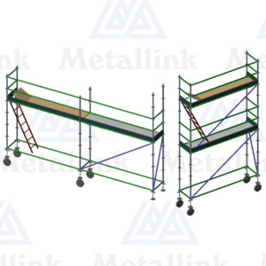 2-in-1 Mobile Aluminium Scaffolding 2-Level 3m / 1-Level 6m - Metallink