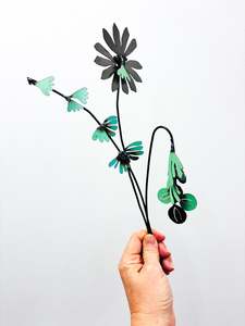 Black: Picked & Plucked Posie Green & Black Floral Sculpture Trio