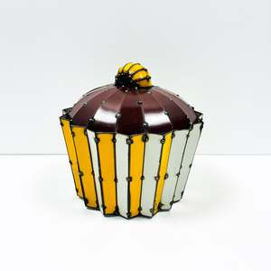 Freestanding Cupcake Sculpture - Yellow & White with Chocolate Sponge
