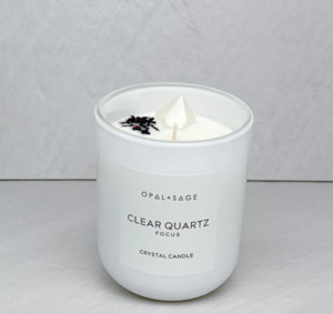 Opal + Sage Clear Quartz Crystal Candle Large