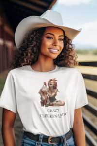 Products: 18 Crazy Chicken Lady. Ladies Tee Shirt MK Michal King