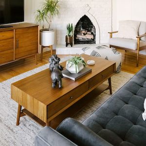 Coffee Tables: Mid-Century 2 drawers Coffee table, walnut colour