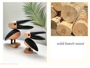 Ornaments: Natural wood Big mouth birds Mum and kid ,ornament