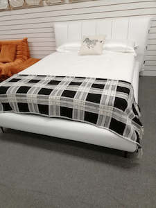 Bed Frames Bases: Snow white Italian Leather Bed #805, 2 sizes in stock, up to 30% off