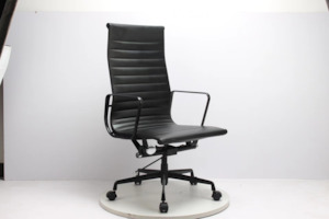 Office Chairs: Reproduction Genuine Leather Eames High Back Office Chair All Black color