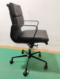 Office Chairs: Replica Soft Pad Genuine Leather Office Chair low Back black + black frame in stock.
