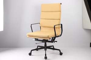 Office Chairs: RP Genuine Leather Eames Soft Pad high back Office Chair, Beige color in stock