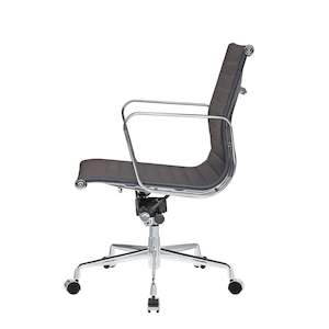 Reproduction Genuine Leather Eames Low Back Office Chair Black +silver frame