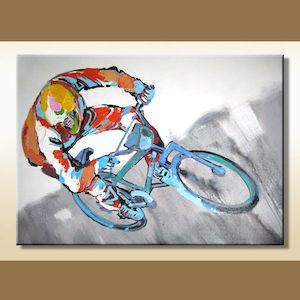 Paintings: 100% Hand Oil Motorcyclist, Ready to Hang up
