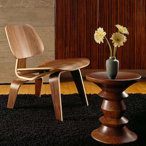 Armchairs: Eames Time Life Stool 3 style walnut in stock