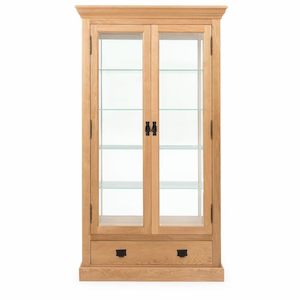 Bookcases: Solid Oak 2 Door 1drawer Display unit, natural color available, special now