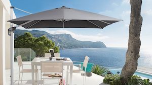 Umbrellas: 2.5m Grey color Sun Umbrella with wheeled Base