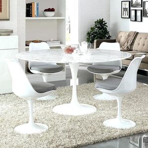 Dining Hall: Natural Marble Top Tulip Dining Table - White color - Dia120cm