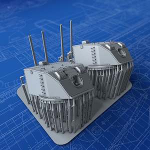 1/350 French Navy Twin 130mm/45 (5.1") Model 1932 x2 (Dunkerque Class, Gunports closed)