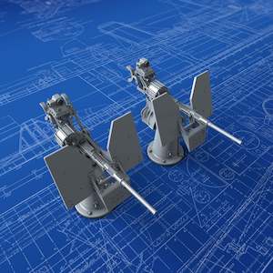 1/125 US Navy 20mm Oerlikon Mount MK 4 w. MK14 Gunsight (0º Elevation, Angled Notches) x2