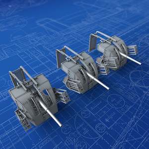 1/350 Royal Navy 4"/45 (10.2cm) QF MKXVI (MKXX Single Mounts w. 2" Rocket Flare Launcher) x3