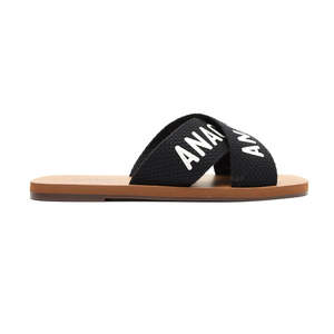 Shoes: Anacapri - Canvas Cross Slides - Black Logo