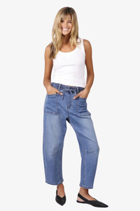 Pants Jumpsuits: Monaco - Leo Barrel Jeans - Mid Blue