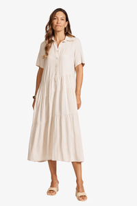 Eb & Ive - Alesia Tiered Shirt Dress - Tusk