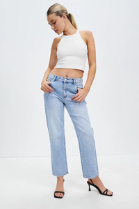 Denim: Abrand - Mid Straight Crop Jeanie - Mid Vintage Blue