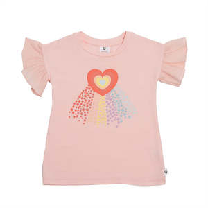 Girls Tops Tees: Hoot Kid - Rainbow Galaxy Tee - Ballet Pink