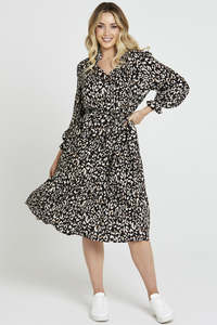 Sass: Sass - Korra Belted Tiered Midi - Black Animal