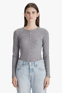 Commoners - Base Ribbed L/S Henley - Dark Marle