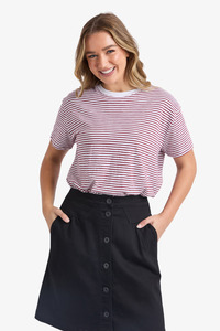 Foxwood - Hutch Stripe Tee - Russet Brown / White Stripe