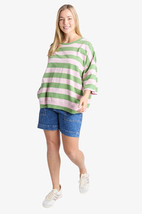 Newest: Elm - Fundamental Mazie Sweat - Forest Green & Pink Lady Stripe