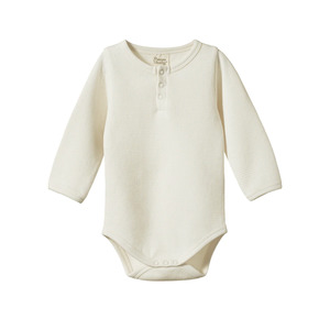 Nature Baby - Waffle Henley Long Sleeve Bodysuit - Natural