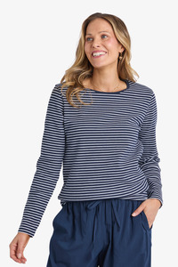 Elm - Hayley Rib Long Sleeve Tee - Navy/White Stripe