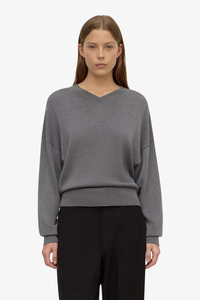 Assembly Label - Mira V Neck Sweater - Dark Grey Marle