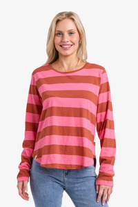 Elm Lifestyle: Elm - Spritz Stripe Long Sleeve Tee - Earth/Pink